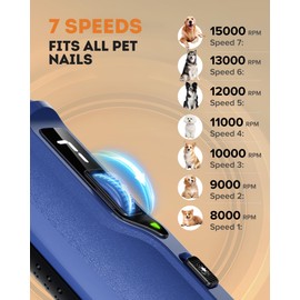 YABIFE 7-Speed Pet Nail Grinder with Light – Heavy Duty, Whisper Quiet Nail Trimmer for Dogs, Cats, Birds & Small Animals – Single-Handed Operation