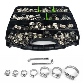 Haespot Hose Clamps 185PCS Assortment Kit, 304 Stainless Steel, Radiator Hose Clamps, Multi-size Adjustable Range 1/4-2in(6-51mm) with 2pcs Socket Wrench for Automotive, Plumbing, Intercooler