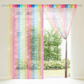 BEIMEIII String Curtain Panel 2 Pcs 100×200cm Glitter Room Divider Fly Bird Barrier Shimmery Window Door Decor for Living Room Bedroom Office (Muticolor)