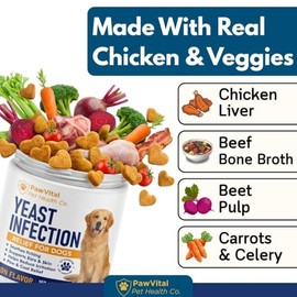 Natural Yeast Infection Treatment for Dogs, 150 Chews – Anti Yeast Support for Itchy Skin & Ears – Helps Reduce Irritation & Paw Licking – Probiotic + Herbal Blend – Bacon Flavored Soft Chews