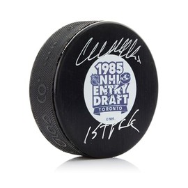 Wendel Clark Signed 1985 Entry Draft Event Puck with 1st Pick Note
