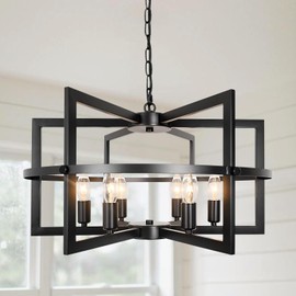 JHLBYL Modern Farmhouse Black Chandelier: 6-Light Upgrade Industrical Light Fixture with Reinforced Center Ring - Geometric Pendant Light for Dining Room entryway Kitchen Foyer - Adjustable Height