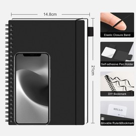 RETTACY College Notebook, A5 Squared, Lightweight Notebook, Blcok Ring Binder, 100gsm with 160 Sheets / 80 Pages for Drawing, PVC Cover, for Diary, College, Conference, Travel, 14.8 x 21 cm, Black