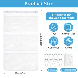HADEEONG Mesh Shower Caddy Hanging Shower Organizer, Quick Dry Shower Caddy Mesh with 6-Pocket Bath Organizer for Shower, 2 Pack