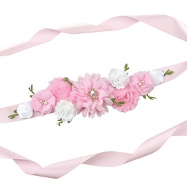 LDDCX Maternity belt,Handmade Flower Sash Belt,flower sash belt for baby shower.(YD2) (Pink)