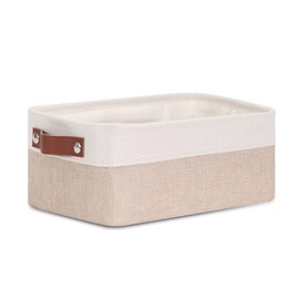 DULLEMELO Small Storage Basket for Organizing, Collapsible Fabric Basket for Shelves, Closets, Laundry, Nursery, Decorative Basket for Gifts Empty (White&Khaki)