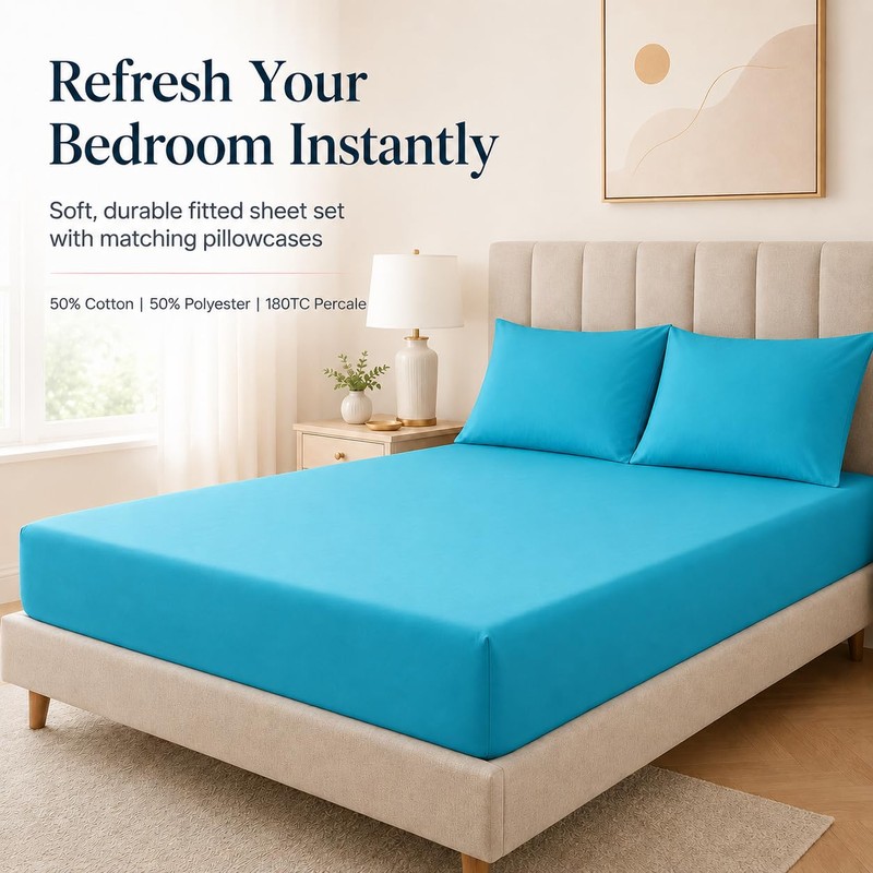 EXQUIZIT HOME Fitted Bed Sheet with Pillowcases Pack of 2