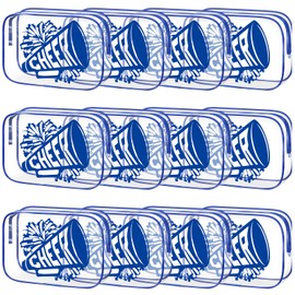 Kacctyen 12 Pcs Cheer Makeup Bag Cheer Gifts Bulk for Team 7 x 4.7 x 2.4'' Cosmetic Bag Cheerleader PVC Makeup Case Clear Toiletry Zipper Pouch for Cheerleading Teammates Party Supplies(Dark Blue)