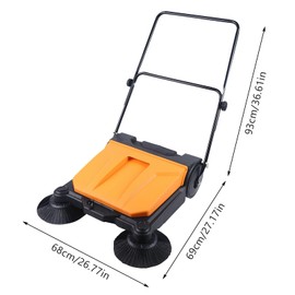 26Inch Walk-Behind Hand Push Floor Sweeper, Floor Sweeper Manual, 15L Portable Sweeping Machine with Cleaning Area 2720㎡/H, Angle & Height Adjustable Folding Handle for Walkway, Yard, Garage,Airports