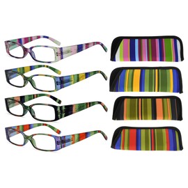Eyekepper 4-Pack Striped Temples Spring Hinge Reading Glasses for men