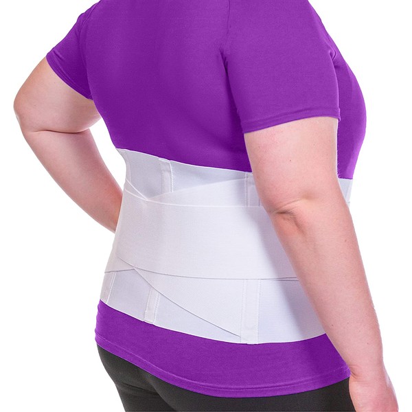 BraceAbility Plus Size Women's Back Brace for Female Lower Back Pain - XXL Ladies Soft White Elastic Lumbar Compression Obesity Support Belt Girdle is Discreet Under Clothes (2XL)