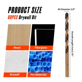 Drywall Cut Out Bit 5/32 | 1/8 inch, HSS M2 high-Speed Steel Drywall Guidepoint Cutting Bits, Drywall Tools Used with Spiral Saw (60, 1/8 inch)