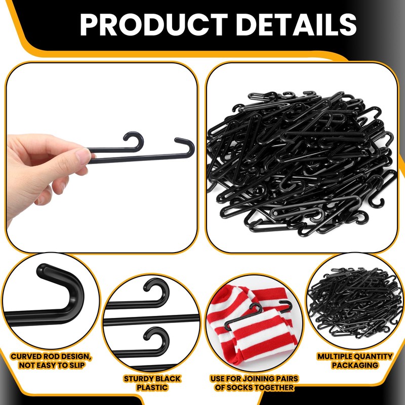 DoubleFill 100pcs Plastic Sock Hanger with Curved Bar 3.9" Display