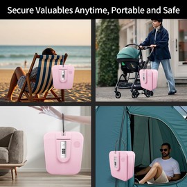 RESET - Portable 3 Digit Combination Lock Box with Cable, Small Safe for Personal Items, Travel Security, Gym, Beach, Medication, and Outdoor Use, Pink