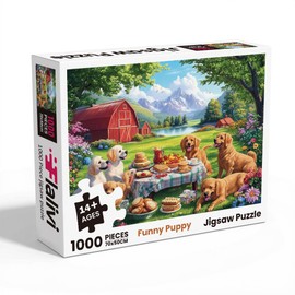 Funny Dog Puppy Park Picnic - 1000 Piece Jigsaw Puzzle for Adults Challenging Puzzle，Fit Together Perfectly Letter on Back No Dust
