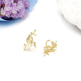 JewelryWe Non-piercing Clip-on Earrings Delicate Leaf Shaped Cartilage Earrings Ear Clips Ear Cuff for Women Girls,Gold