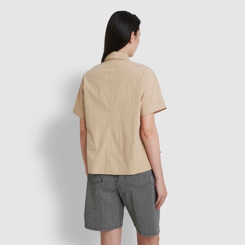 JAJU [JAJU] Women's Cotton Collar Short-Sleeve Shirt_Beige