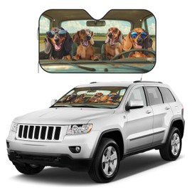 Funny Dachshund Car Windshield Sun Shade Cute Dog Foldable Sunshades Front Sun Visor Window Shades Cover Automotive Interior Protector Blocks Uv Rays 55" L X 30" W