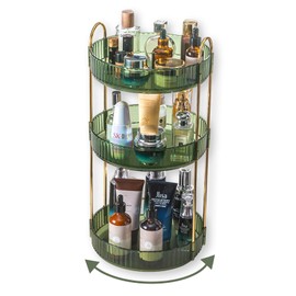 Asayuee 360 Rotating Perfume Organizer,3 Tier Large Capacity Make Up Organizers and Storage,Makeup Organizer for Bathroom,Cosmetic Perfume Stand Organizer (Green-3 Tier)