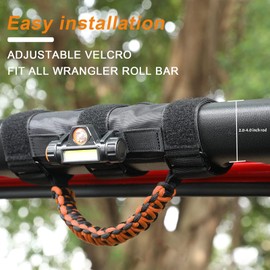 cartaoo Upgrade Roll Bar Grab Handles with Dome Light for Jeep Gladiator Accessories, Premium Paracord Grips Fit 2.0-4.0 Inch Rods CJ YJ TJ JK JL & Gladiator JT 1945-2023 (Organge 4pcs)