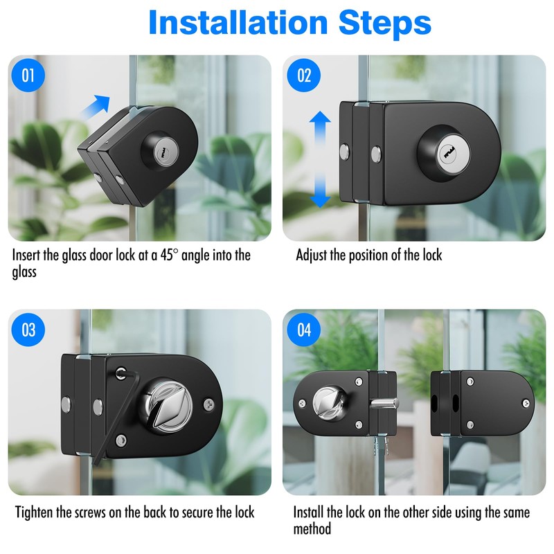Ranbo Frameless Double-Sided Glass Door Lock,Clamp-On No-Drill,304 Stainless Steel,for 3/8"–1/2"(10-12mm)