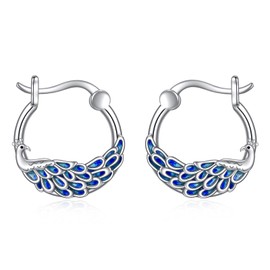POPLYKE Peacock Earrings for Women Sterling Silver Huggie Hoop Earrings Jewelry Gifts