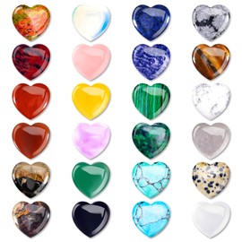Joycabin Pack of 24 Crystal Gemstones Heart Stone Set, Natural Colourful Crystal Stones Decoration, Heart Stones, Bulk Polished Gemstones, Meditation Chakra, Reiki Energy Balance, Chakra Stones