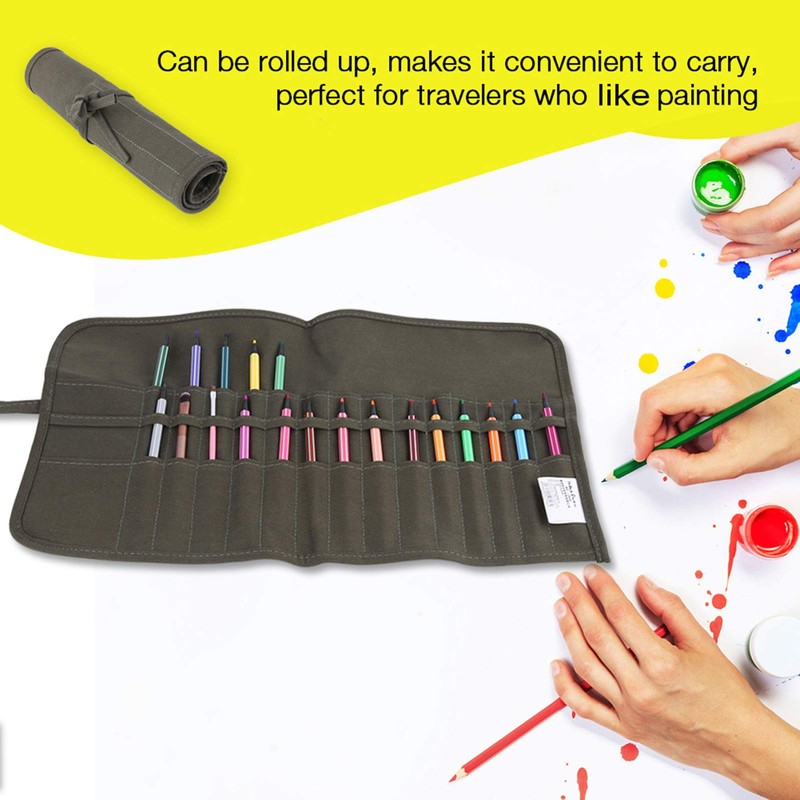 Brush Bag with 30 Holes, Roll-up Canvas Brush Bag, Pencil