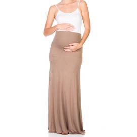 My Bump Women's High Waisted Floor Length Maternity Maxi Skirt with Tummy Control(Made in USA) (Medium, Mocha SD)