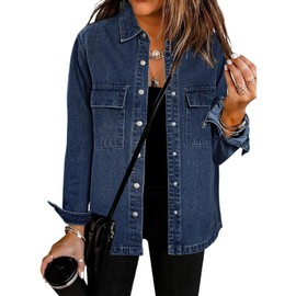 luvamia Oversize Jean Jacket Womens Fall Jackets Blue Jean Shirts Women Denim Tops For Women Fall Casual Shirts For Women Denim Outfit Size Medium Size 8 10