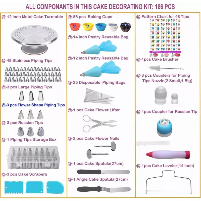 CACTUS MX Base Giratoria Pasteles Acero Inoxidable Herramientas Kit186