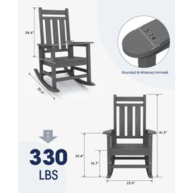 KINGYES HDPE Outdoor Rocking Chair, All Weather Use Porch Rocker, Heavy Duty Outdoor Rocking Chair for Adult, Gray