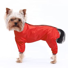1/2 Leg Trouser Suit，Dog Raincoat Lightweight Pet Waterproof Jacket for Large Medium and Small Dogs Puppy Four Legs -Red-L-N
