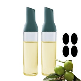 Oil Dispenser 17 Oz For Kitchen Cooking 2 Pack With Labels, Olive Oil Bottle Dispenser Auto Flip Non-Drip Oil Dispenser Bottle Wide Opening Easily Refill And Clean,Green Glass Oil Dispenser 500ml