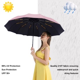 Wydexint Umbrella, Automatic Umbrella, Pocket Umbrella, Automatic Stormproof, Automatic Open and Close, 24 Thickened Double Keels, Extremely Robust, Umbrella for Men and Women, pink