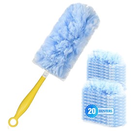 360° Heavy Duty Duster Refills for Swiffer,Dusting Furniture, Blinds, Ceiling Fans, Walls, Feather & Microfiber, Unscented,Disposable (20 Count Duster Refills with 1 Handle)