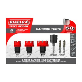 Diablo 6 pc Steel Demon Carbide Teeth Hole Cutter Set - Long Life, Burr-Free Drilling - 7/8", 1-1/8", 1-3/8" Cups, Snap-Lock Plus Mandrel - DHS06CFS