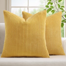 Mecatny Corduroy Decorative Throw Pillow Covers 24x24 Set of 2 for Sofa Bedroom Living Room, Stylish Soft Couch Pillow Covers for Home Decor, Mustard Yellow