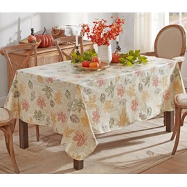 Newbridge Stamped Abstract Autumn Leaves Print Vinyl Flannel Backed Tablecloth, Contemporary Thanksgiving Fall Leaf Wipe Vinyl Tablecloth with Flannel Backing, 52" x 52" Square