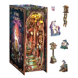 CUTEBEE DIY Book Nook Kit, Miniature House Kits for Adult and Teens, DIY Miniature Book Nook kit with Sensor Led Light, Gifts for Lovers and Family (The Grace of The Forest)
