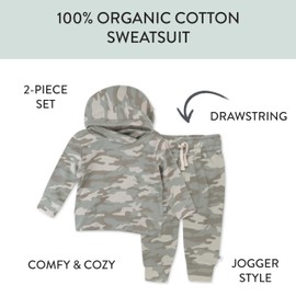 HonestBaby Light Weight Hoodie & Sweatpant Set 100% Organic Cotton for Toddler, Baby Boys, Girls, Sandstorm Camo (2-Pack), 18 Months