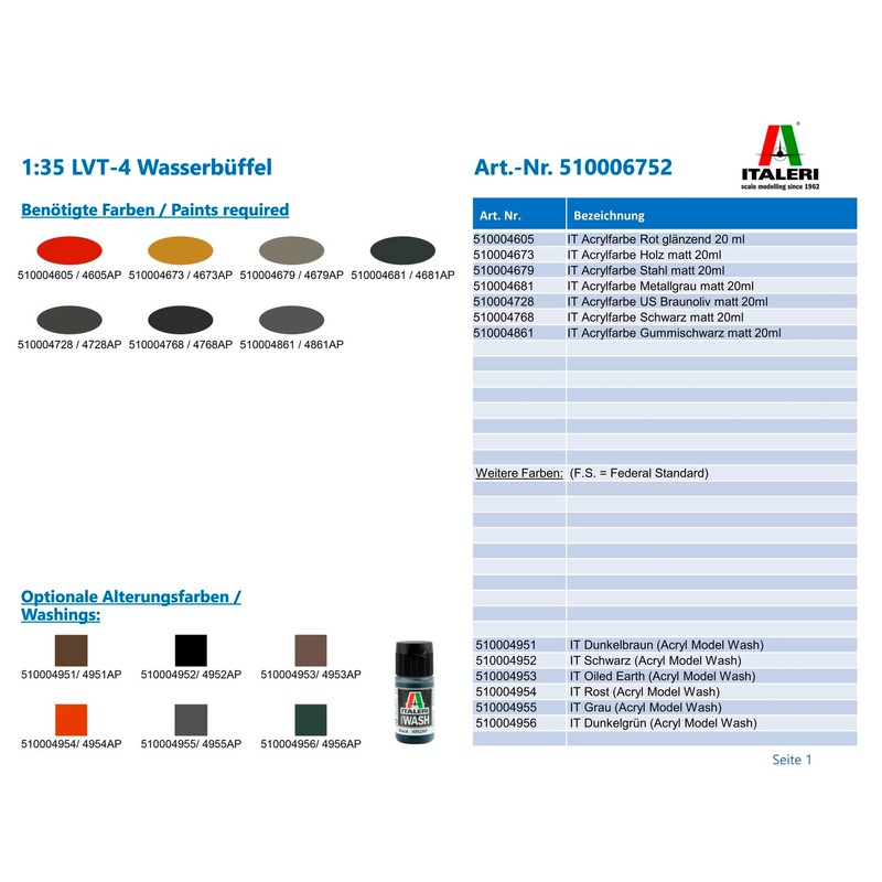 Italeri 6752 1:35 LVT-4 Water Buffalo Model Building Kit, Stand