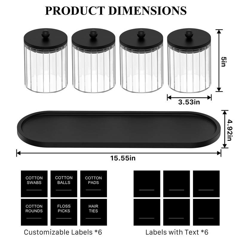 masadi 4 Pack Glass Qtip Holder Set with Tray- Bathroom