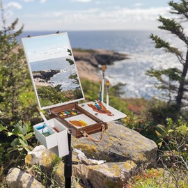 ACODE Wood Travel Watercolor Palette, Plein Air Easel Pochade Box for Art Supplies, Mini Walnut Portable Sketchbox for Painting, Handhold Tabletop Easel Storage Box, Wooden Art Box for Outdoor