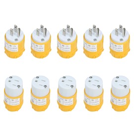 Carvmpin Extension Cord Ends Male and Female, 15 Amp 125 Volt Electrical Replacement Plug & Connector，NEMA 5-15P & NEMA 5-15R, ETL Listed, 5 Set, Yellow