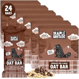 The Maple Brothers Organic Oat Bars, Chocolate Chip & Maple, Vegan Gluten Free Snacks for Kids, Made with Organic Oats (Pack of 24 Bars)
