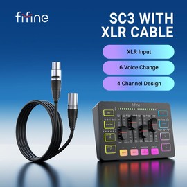 FIFINE Gaming Audio Mixer with XLR Cable Bundle, Streaming RGB PC Mixer with Microphone Cable, XLR Interface, Volume Faders, Mute Button, Computer Mic for Recording/Podcast/Vocal/Game Voice:_SC3 Black with XLR Cable