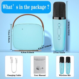Mini Karaoke Machine for Kids Adults, Portable Bluetooth Speaker with 2 Wireless Microphones, Funny Toys Christmas Birthday Gifts for Kids Ages 4-12 Years Old Toddler Teens (Blue)