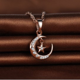 Infinite U Elegant Mond Star 925 Sterling Silver Cubic Zirconia Pendant Necklace for Women/Girls, Rose Gold