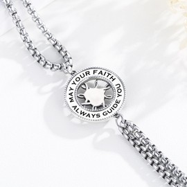 YueYuan Women's Compass Bracelet 925 Sterling Silver Maritime Compass Pendant Inspirational Compass Chain for Men Women Compass Jewellery Gifts, Sterling Silver, Crystal